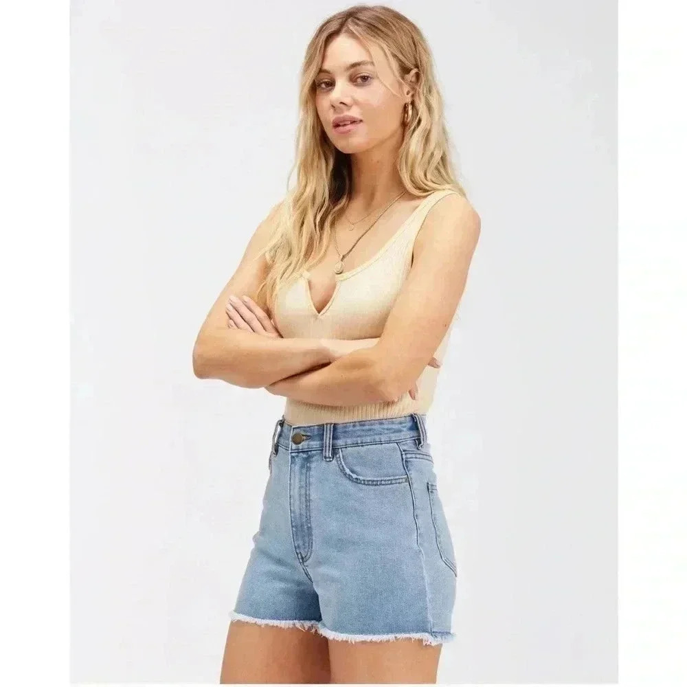 BILLABONG SO CHEEKY HIGH-WAIST DENIM SHORTS WOMEN'S  SWEET BLUE - Picture 5 of 8